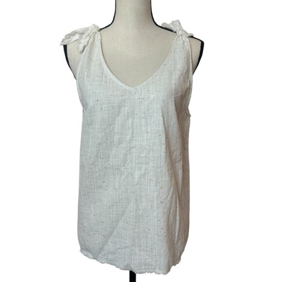Denim by Ellison Cotton Top White Colorful Splatter Women's Medium Shoulder Knot - Picture 1 of 5